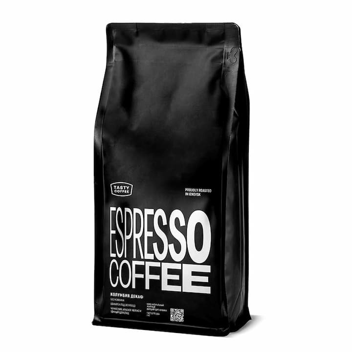 Кофе Tasty Coffee Колумбия Декаф, БЕЗ КОФЕИНА, в зернах, 1 кг.